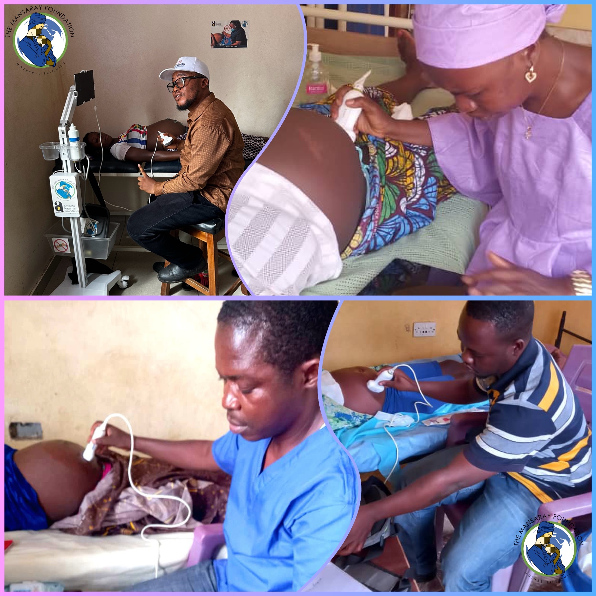Clinicians performing prenatal ultrasound scans for pregnant women at Mansaray Foundation partner clinics in Sierra Leone